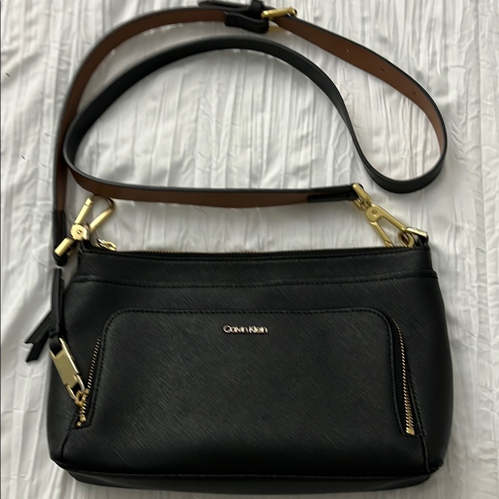 Calvin Klein Black Crossbody Bag with Gold Accents